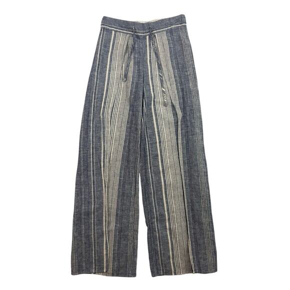 Express High-Rise XS Striped Linen-Blend Wide-Leg Pants Pull-On Boho - Picture 11 of 12